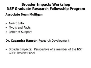 Broader Impacts Workshop NSF Graduate Research Fellowship Program