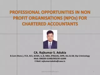 PROFESSIONAL OPPORTUNITIES IN NON PROFIT ORGANISATIONS (NPOs) FOR CHARTERED ACCOUNTANTS