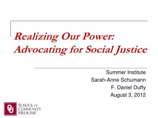 Realizing Our Power: Advocating for Social Justice