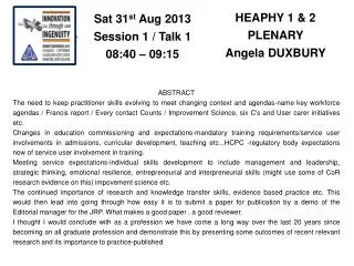 HEAPHY 1 &amp; 2 PLENARY Angela DUXBURY