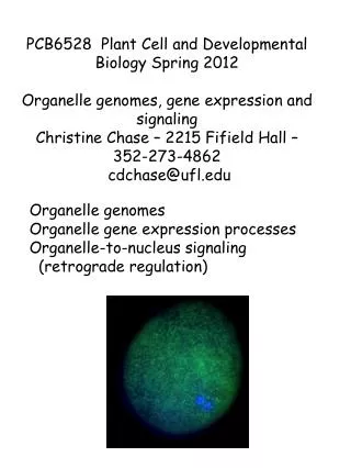 Organelle genomes Organelle gene expression processes Organelle-to-nucleus signaling
