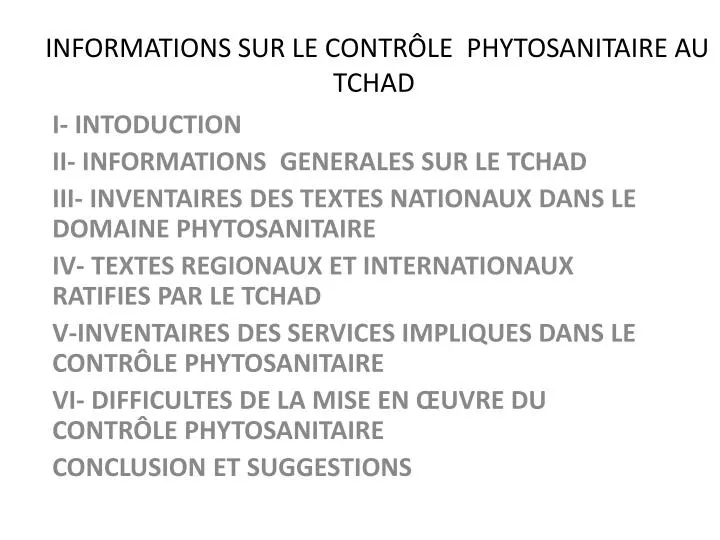 informations sur le contr le phytosanitaire au tchad