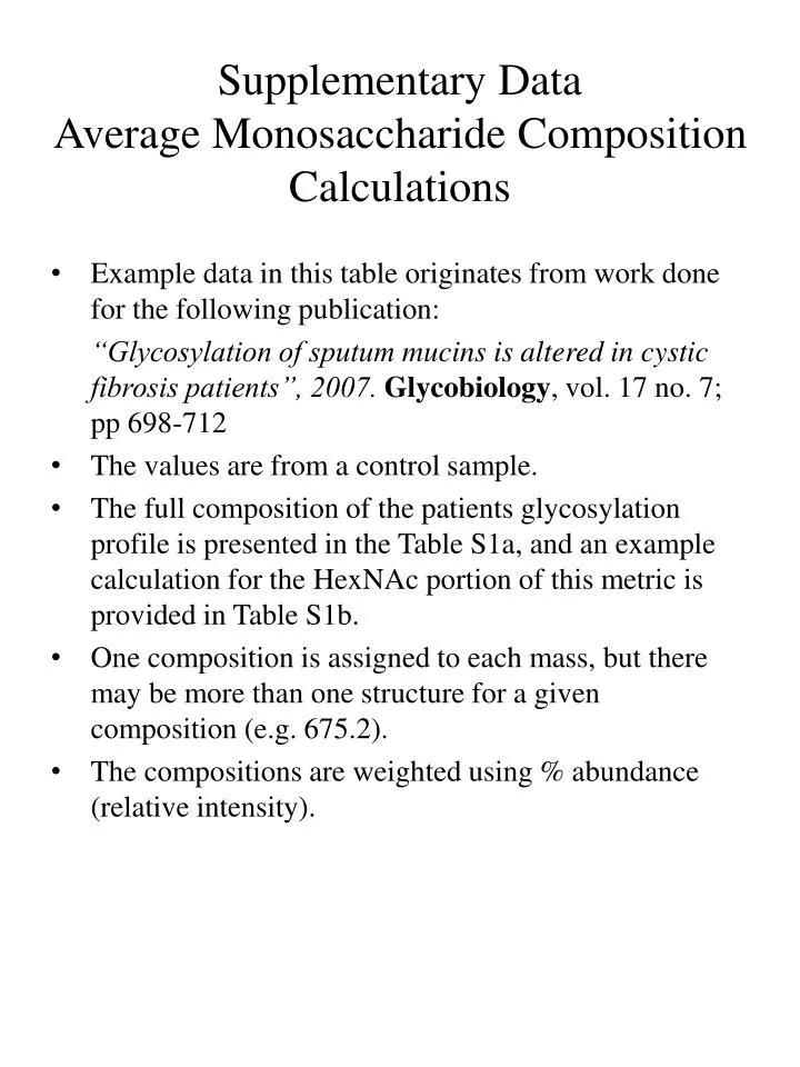 supplementary data average monosaccharide composition calculations