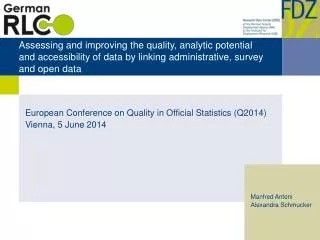 European Conference on Quality in Official Statistics (Q2014 ) Vienna, 5 June 2014