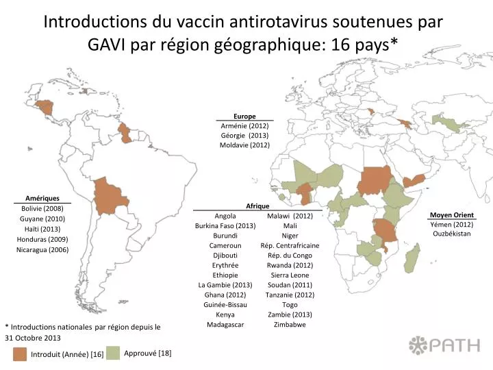 introductions du vaccin antirotavirus soutenues par gavi par r gion g ographique 16 pays