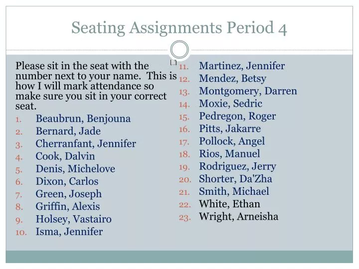 seating assignments period 4