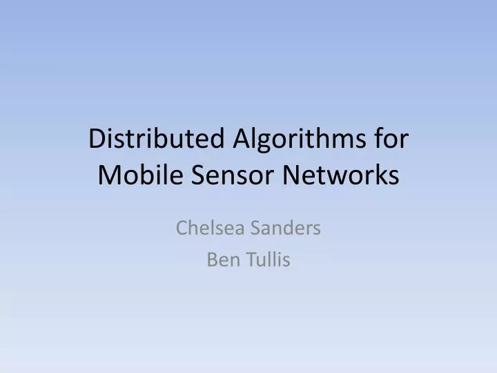 distributed algorithms for mobile sensor networks