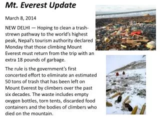 Mt. Everest Update