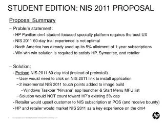 Student EDITION: NIS 2011 PROPOSAL