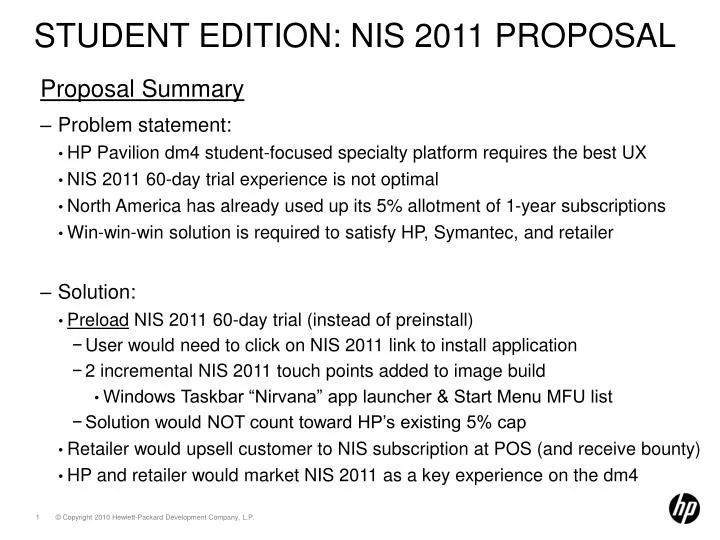student edition nis 2011 proposal