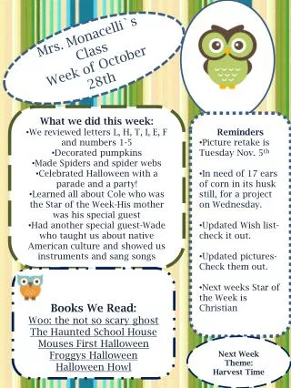 Mrs. Monacelli`s Class Week of October 28th