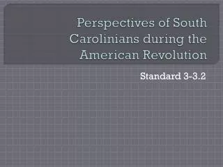 Perspectives of South Carolinians during the American Revolution