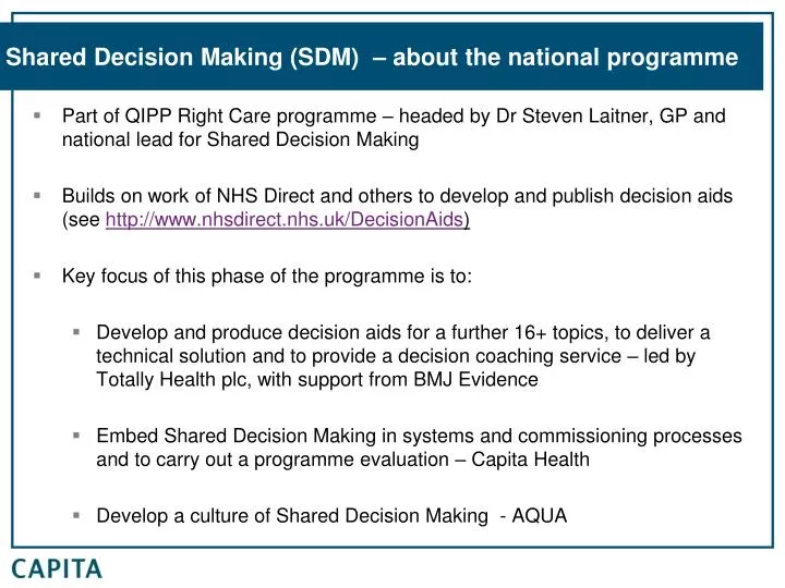 shared decision making sdm about the national programme