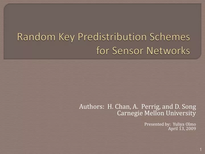 random key predistribution schemes for sensor networks