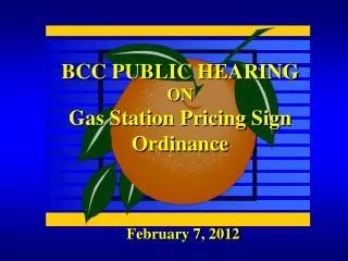 BCC PUBLIC HEARING ON Gas Station Pricing Sign Ordinance