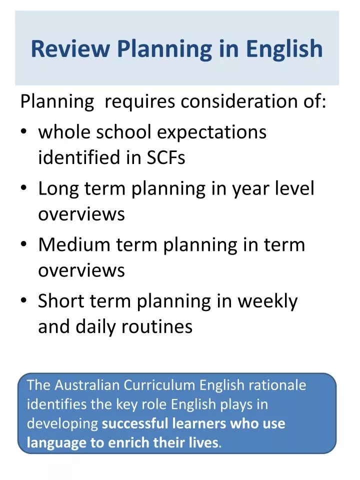 review planning in english