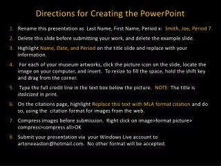 Directions for Creating the PowerPoint