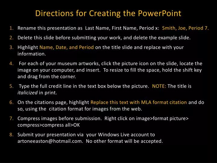 directions for creating the powerpoint