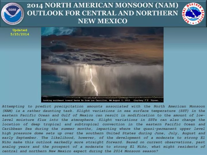 2014 north american monsoon nam outlook for central and northern new mexico