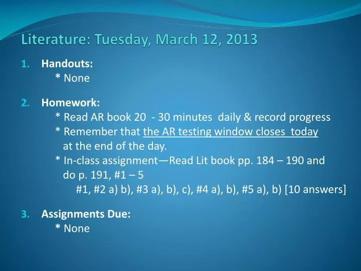 literature tuesday march 12 2013