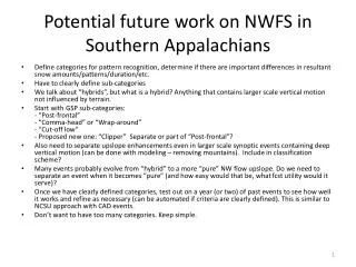 Potential future work on NWFS in S outhern Appalachians