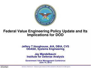 Federal Value Engineering Policy Update and Its Implications for DOD