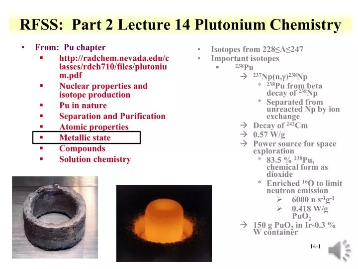 rfss part 2 lecture 14 plutonium chemistry