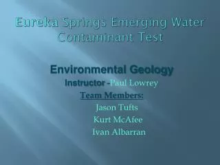 Eureka Springs Emerging Water Contaminant Test