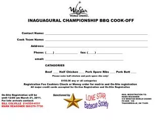 INAGUAGURAL CHAMPIONSHIP BBQ COOK-OFF