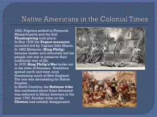Native Americans in the Colonial Times