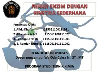 REAKSI ENZIM DENGAN KINETIKA SEDERHANA