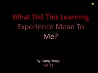 What Did This Learning Experience Mean To Me?