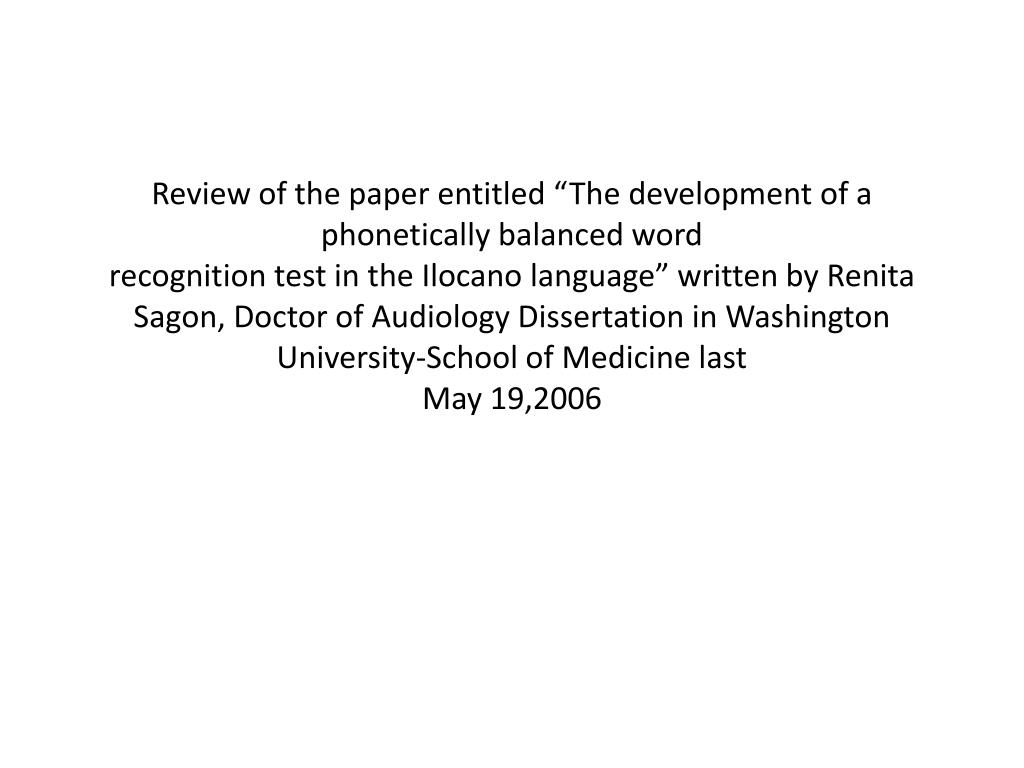 PPT - Development of Phonetically Balanced Word Recognition Test in the ...