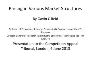 Pricing in Various Market Structures