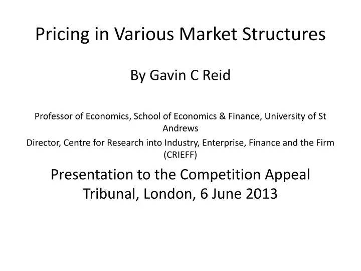 pricing in various market structures