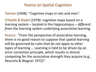 Pearce on Spatial Cognition