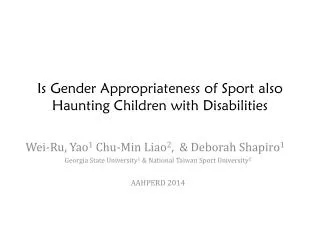 Is Gender Appropriateness of Sport also Haunting Children with Disabilities