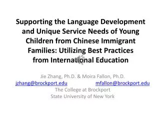 Jie Zhang, Ph.D. &amp; Moira Fallon, Ph.D. jzhang@brockport.edu mfallon@brockport.edu