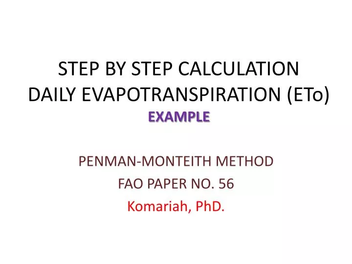 step by step calculation daily evapotranspiration eto example