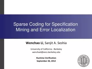 Sparse Coding for Specification Mining and Error Localization