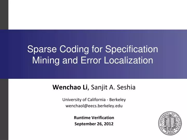 sparse coding for specification mining and error localization