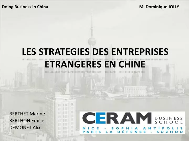 les strategies des entreprises etrangeres en chine