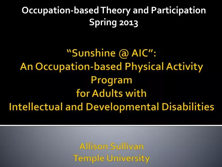 occupation based theory and participation spring 2013