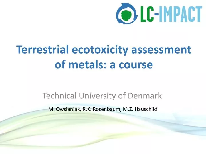 terrestrial ecotoxicity assessment of metals a course