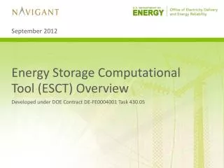 Energy Storage Computational Tool ( ESCT) Overview