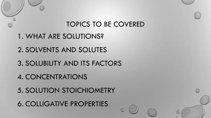 topics to be covered