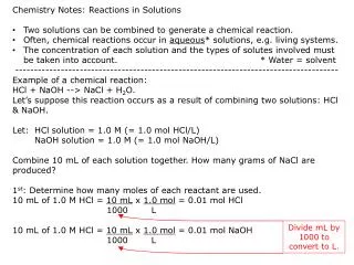 Chemistry Notes: Reactions in Solutions