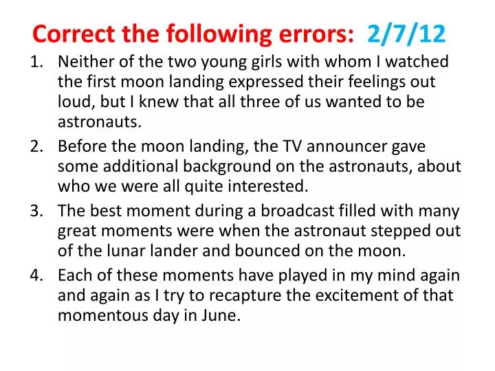correct the following errors 2 7 12