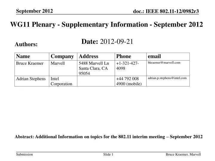 wg11 plenary supplementary information september 2012