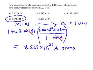 How many atoms of aluminum are present in 1.423 moles of aluminum?
